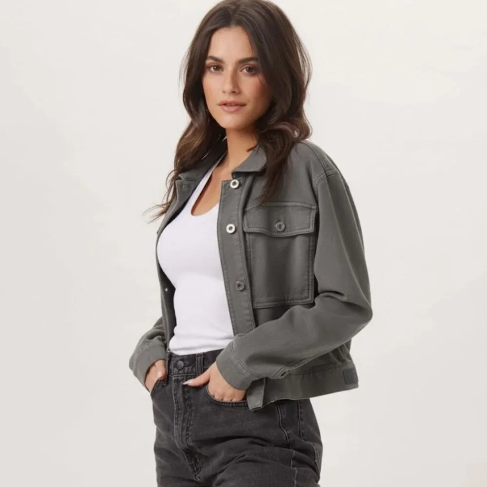 THE NORMAL BRAND, comfort terry trucker military style jacket gray sz xs